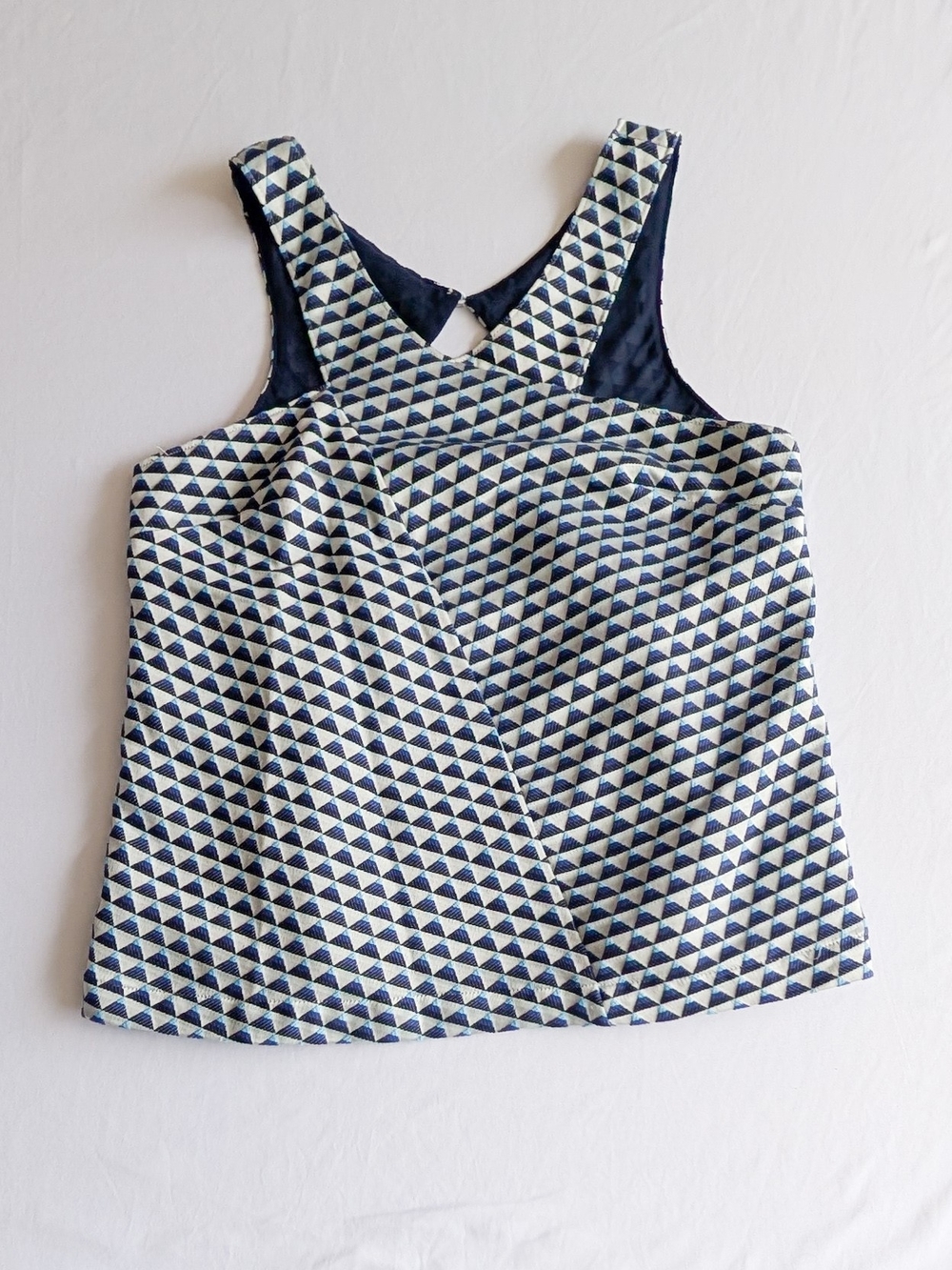 HD in Paris Cutaway Halter Swing Crop Top in Blue Geometric Tile Brocade size 4